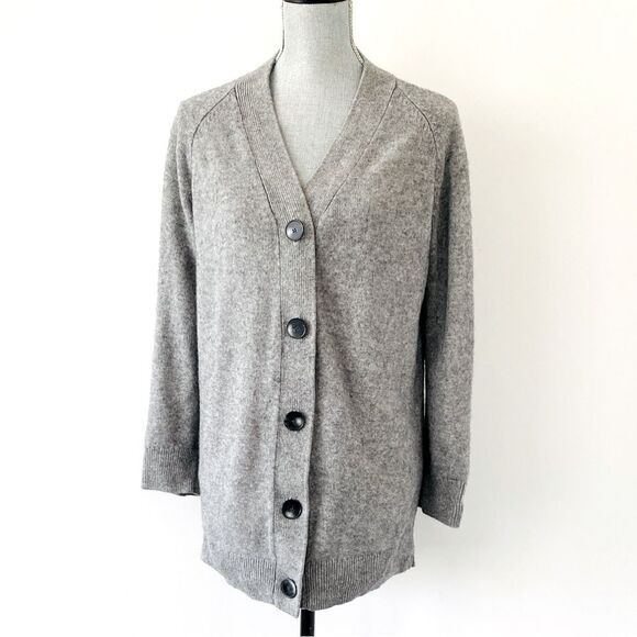 Sezane Elegant Gray Yak Wool Cardigan sz M Quiet Luxury Minimalist Casual Chic - Picture 1 of 13
